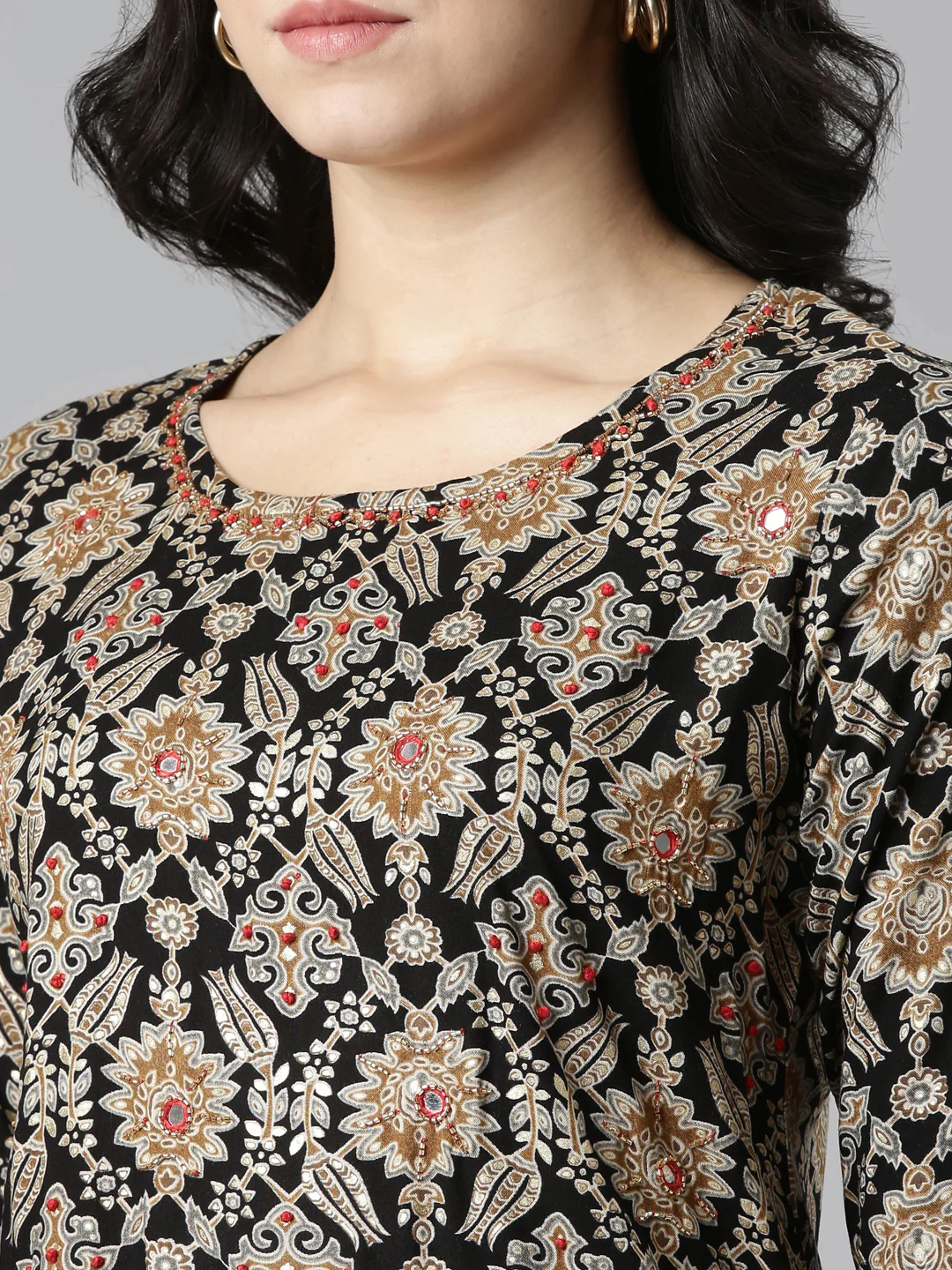 Neerus Black Regular Straight Printed Kurta And Skirt With Dupatta - Image 4