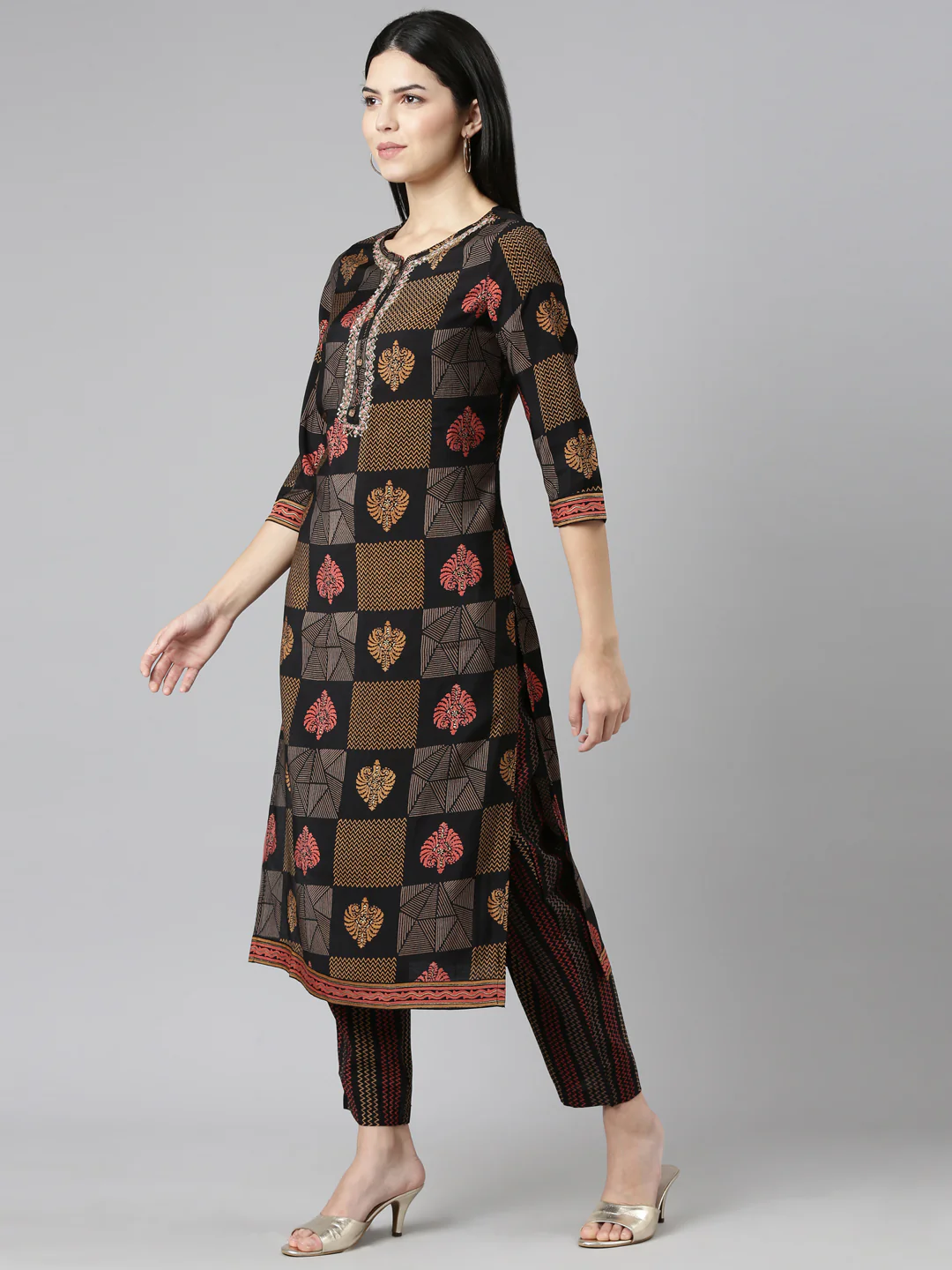 Neerus Black Regular Straight Printed Readymade Suits - Image 2