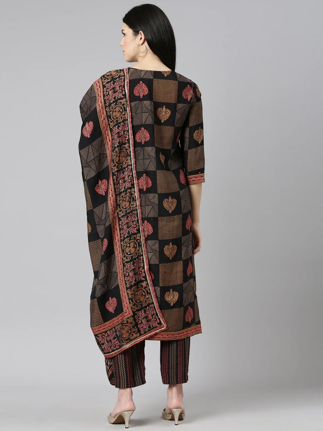Neerus Black Regular Straight Printed Readymade Suits - Image 3