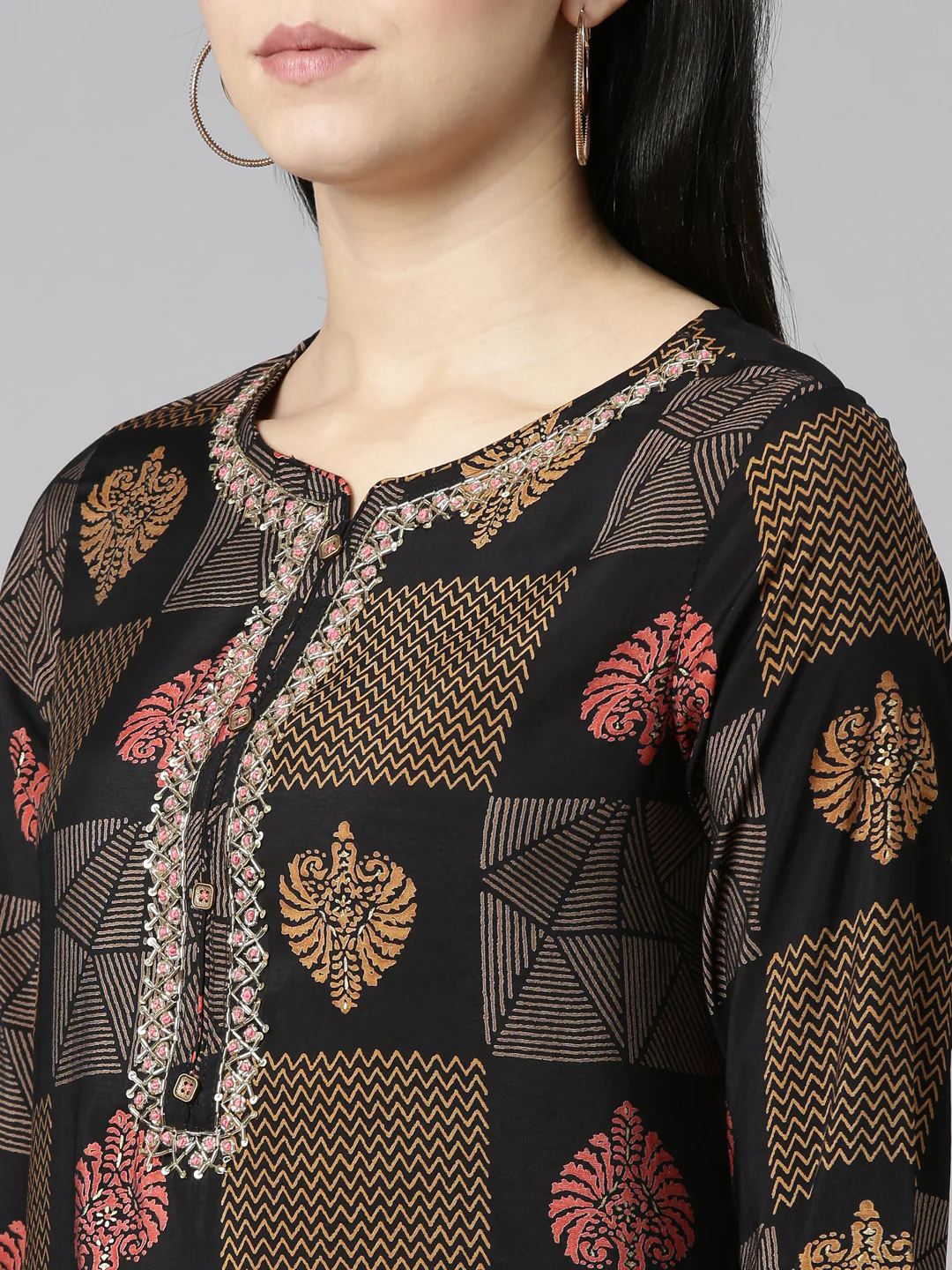 Neerus Black Regular Straight Printed Readymade Suits - Image 4