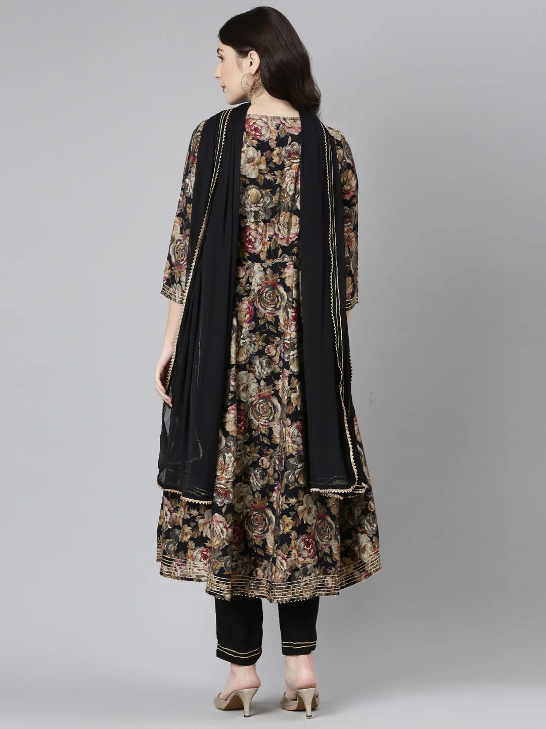 Neerus Black Regular Straight Printed Readymade Suits - Image 3