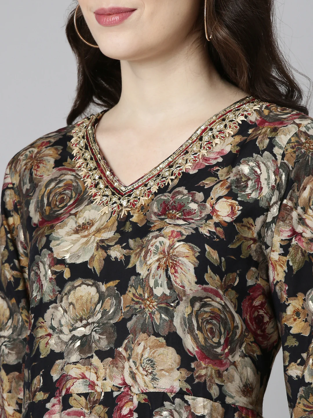 Neerus Black Regular Straight Printed Readymade Suits - Image 4