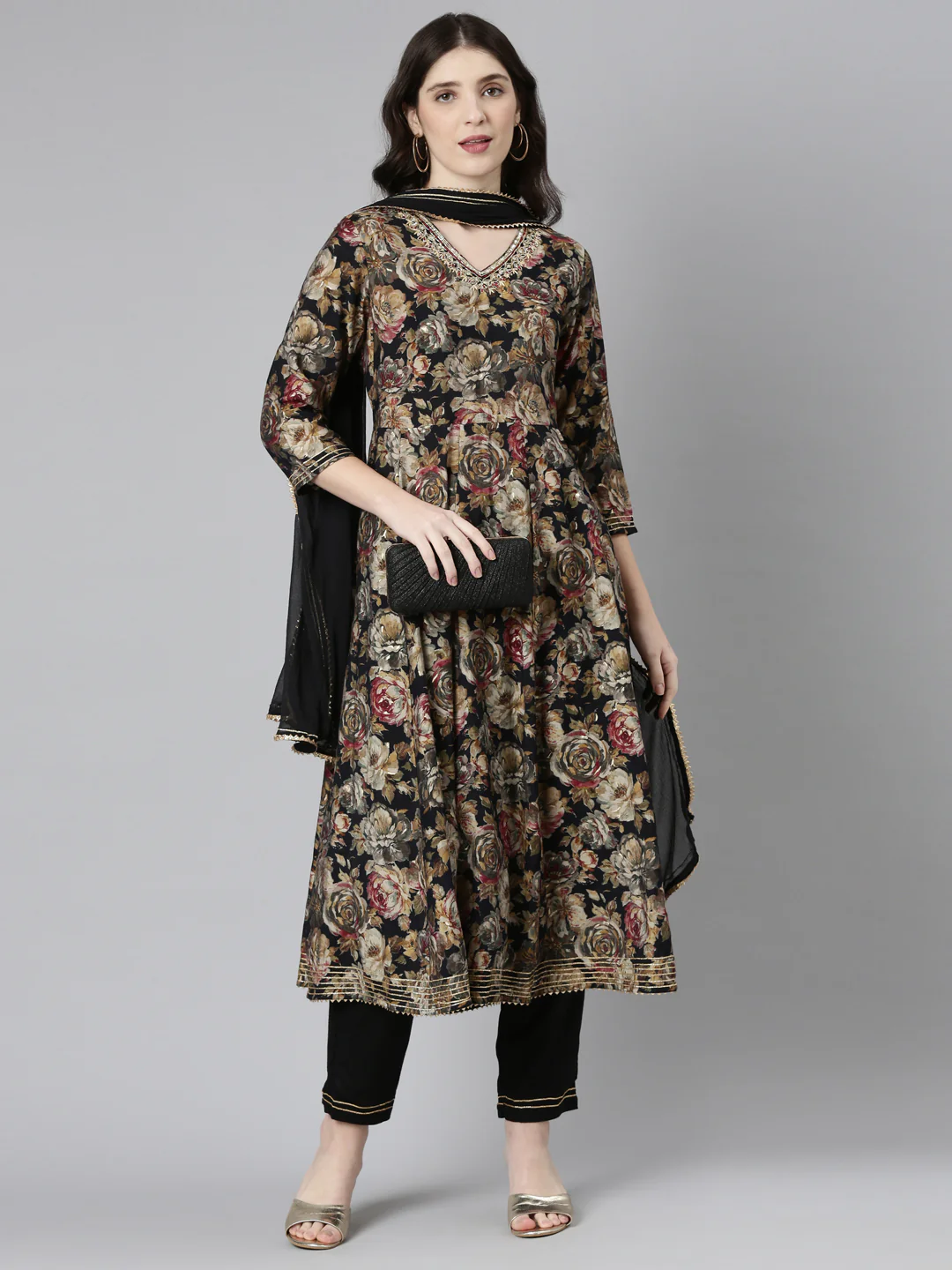 Neerus Black Regular Straight Printed Readymade Suits - Image 5