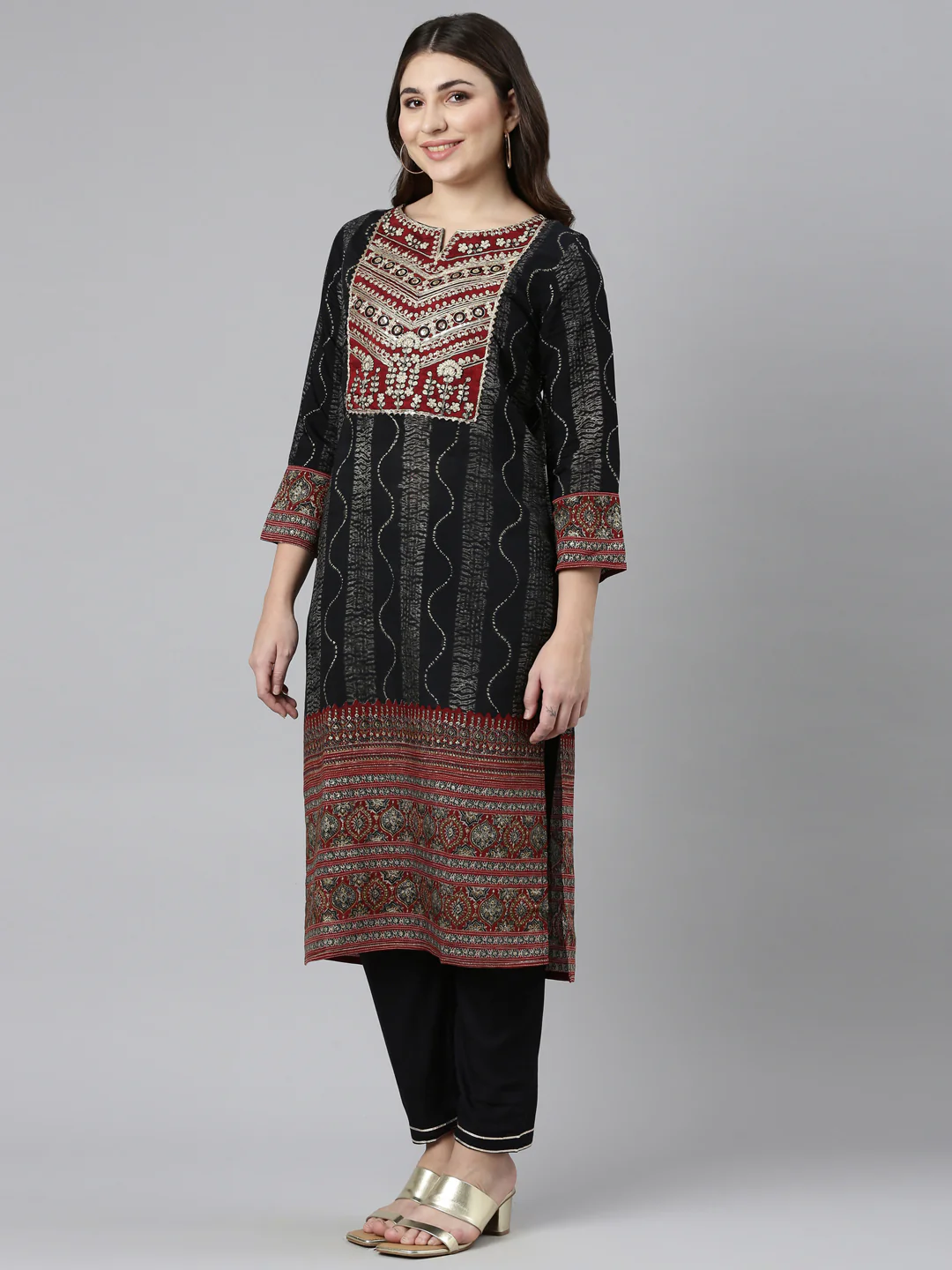 Neerus Black Regular Straight Printed Readymade Suits - Image 2