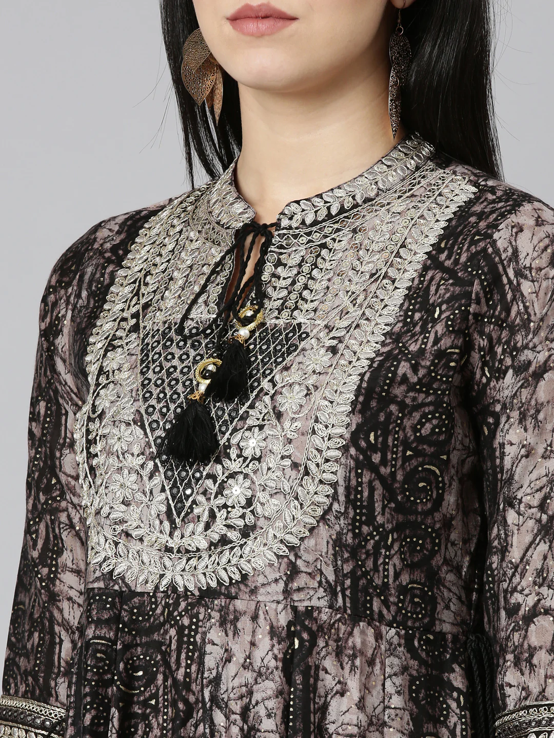 Neerus Black Regular Straight Printed Readymade Suits - Image 4