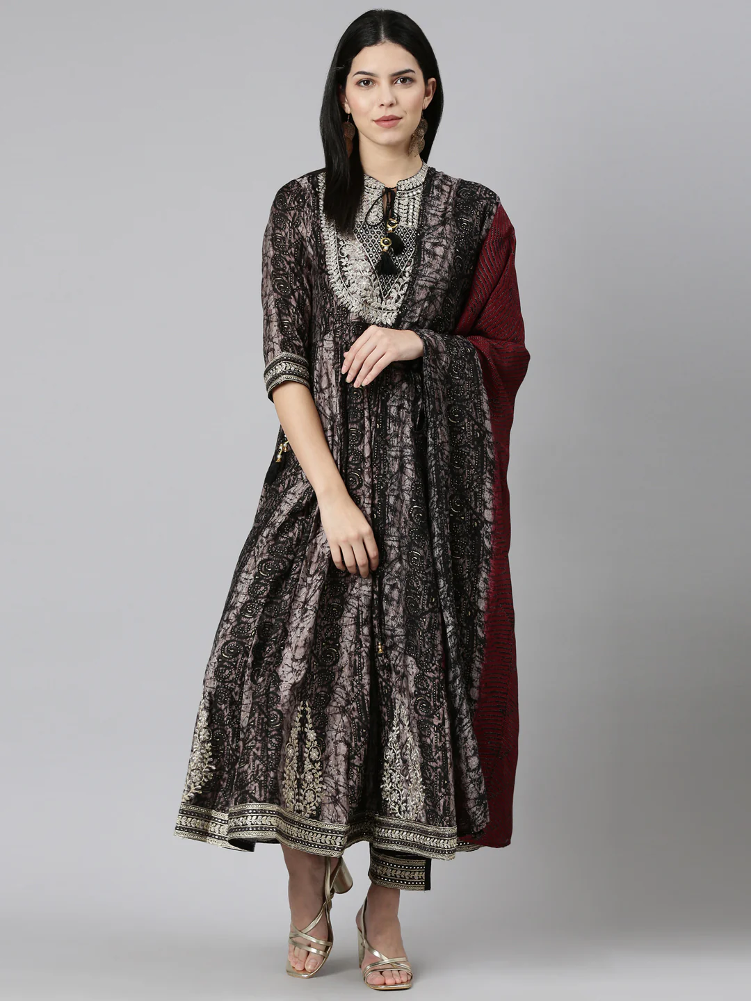 Neerus Black Regular Straight Printed Readymade Suits - Image 5