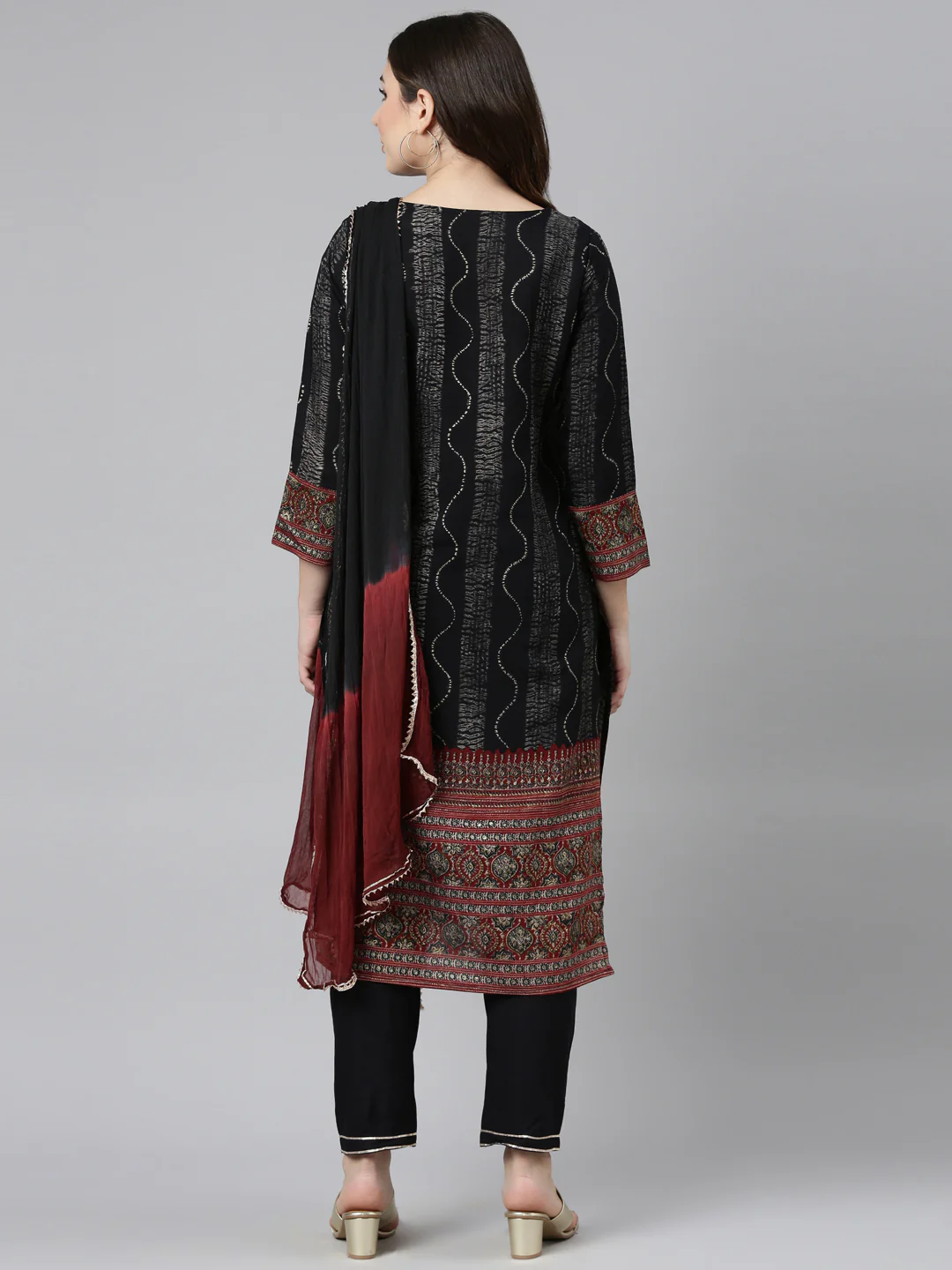 Neerus Black Regular Straight Printed Readymade Suits - Image 3