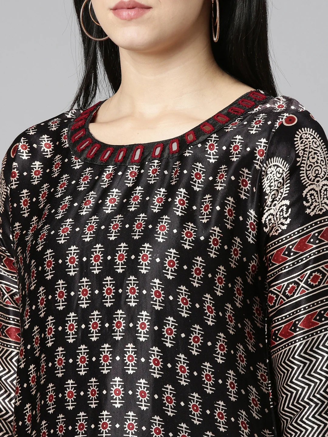 Neerus Black Regular Straight Printed Readymade Suits - Image 4