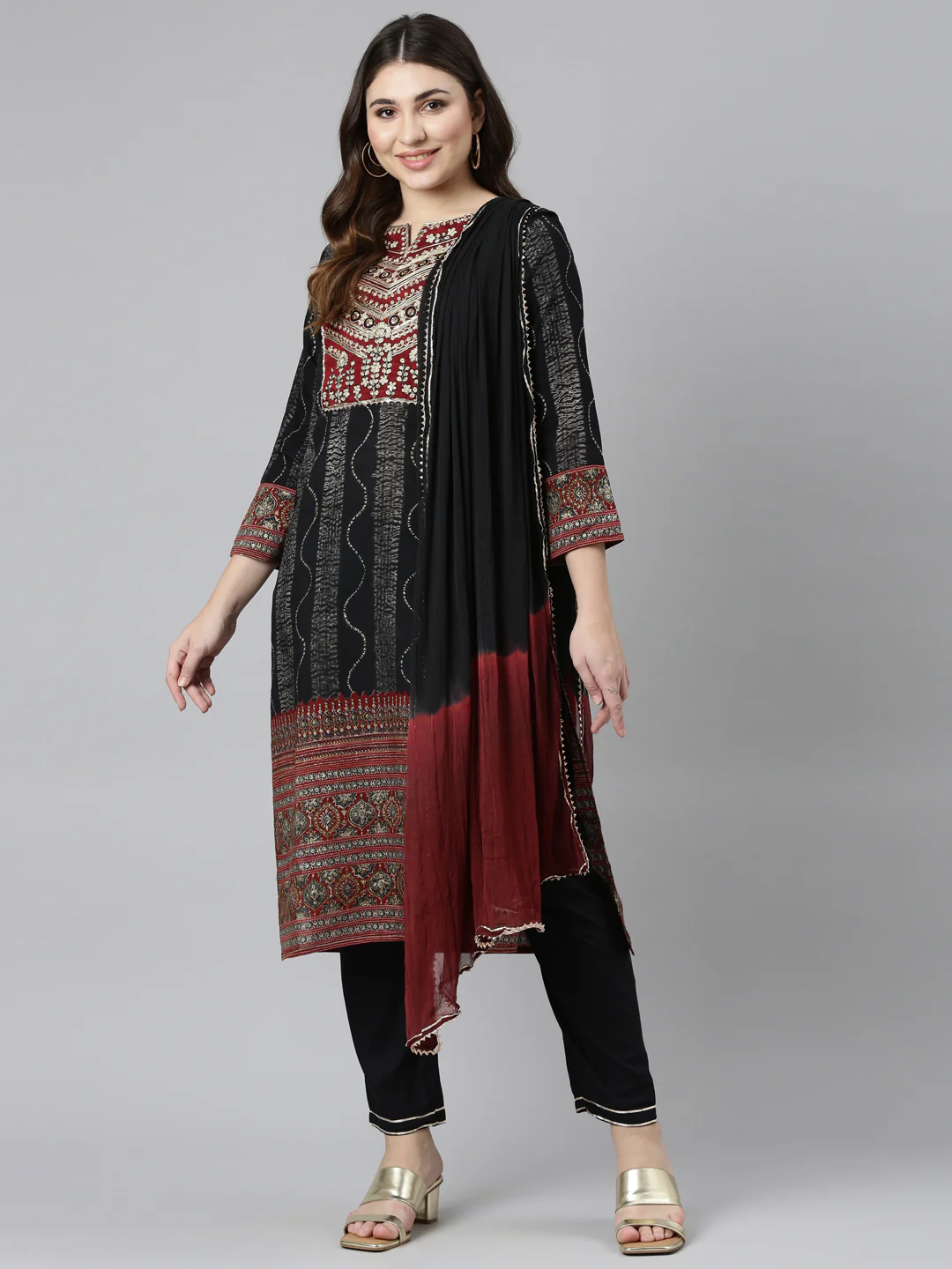 Neerus Black Regular Straight Printed Readymade Suits - Image 5
