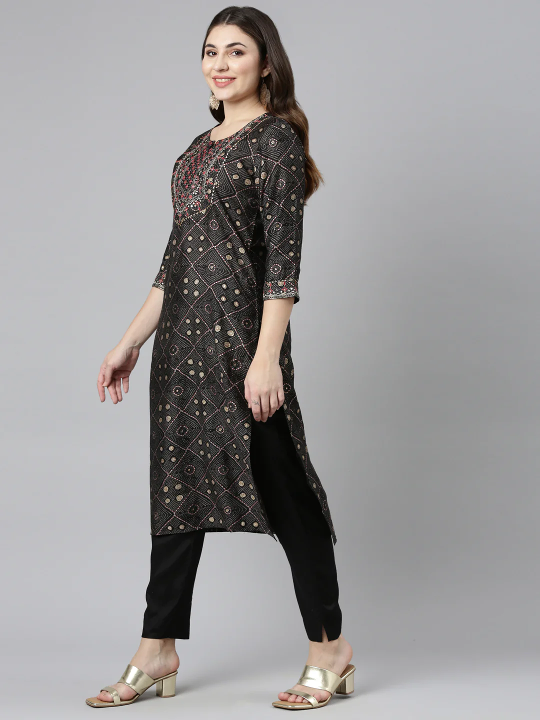 Neerus Black Regular Straight Printed Readymade Suits - Image 2