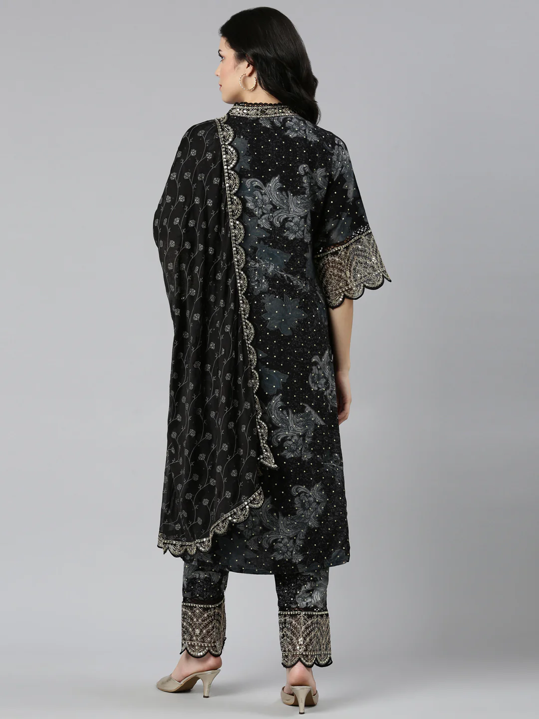 Neerus Black Regular Straight Printed Readymade Suits - Image 3