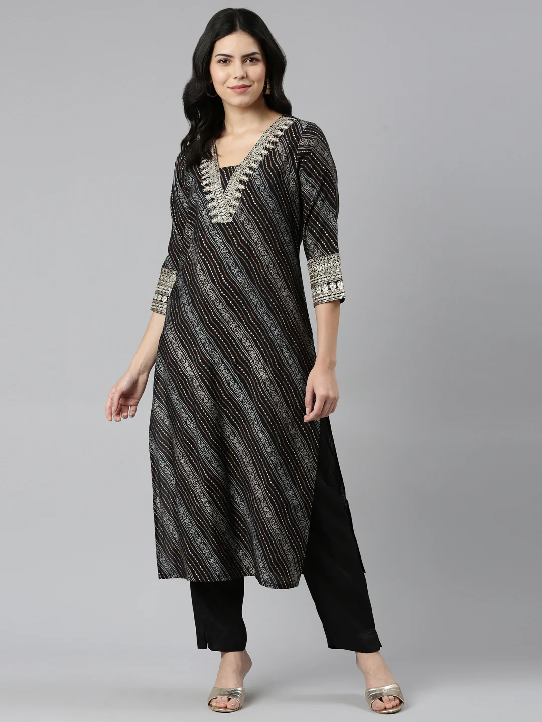 Neerus Black Regular Straight Printed Readymade Suits - Image 5