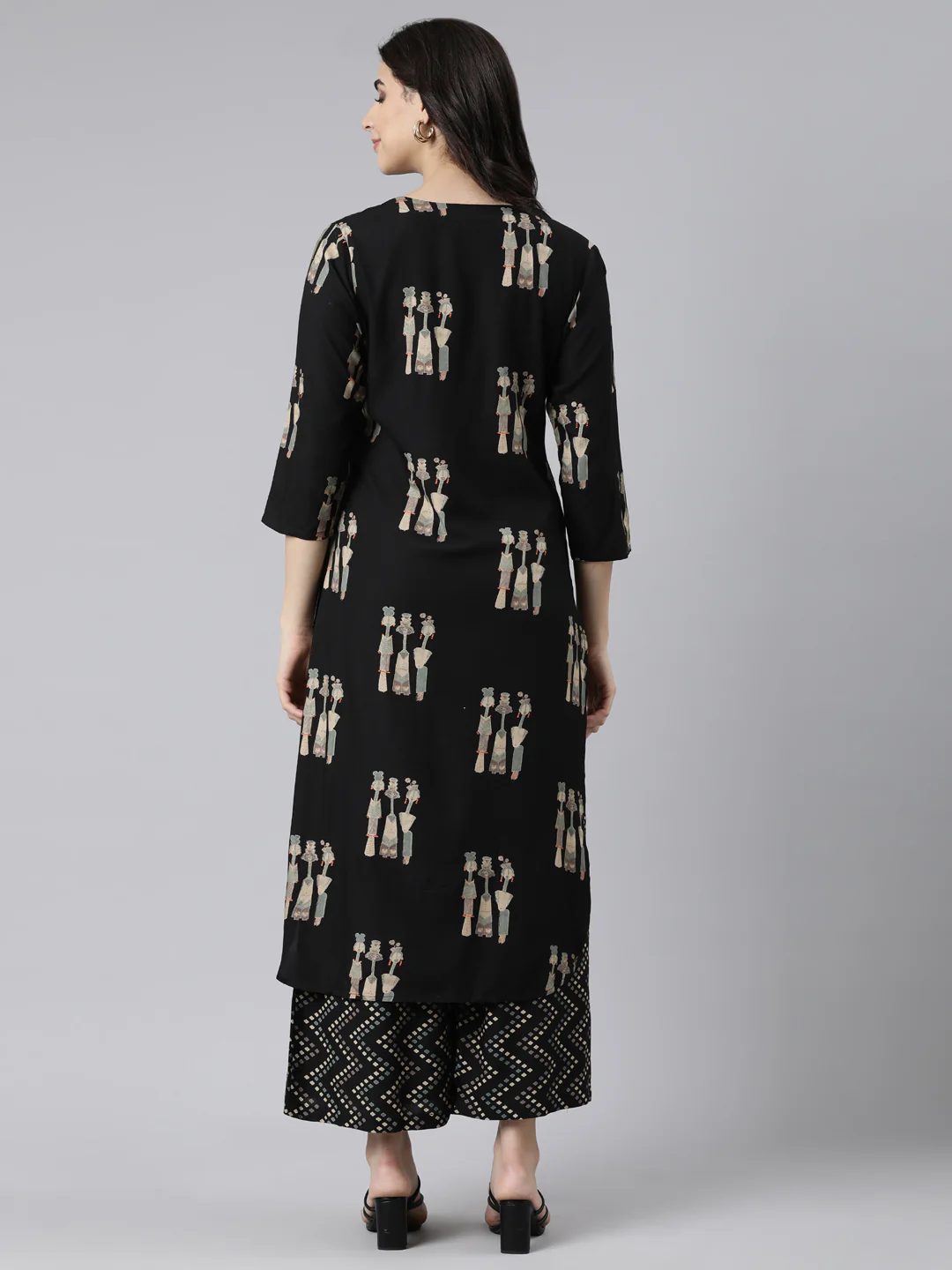 Neerus Black Regular Straight Quirky Kurta And  Trousers - Image 3