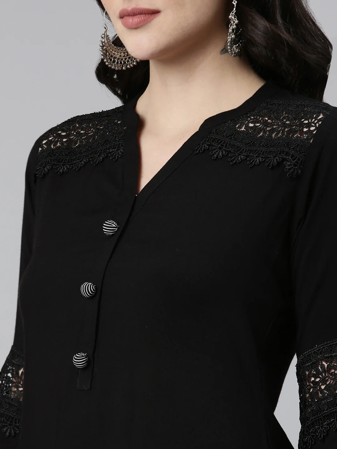 Neerus Black Regular Straight Solid Kurta And Palazzos - Image 4