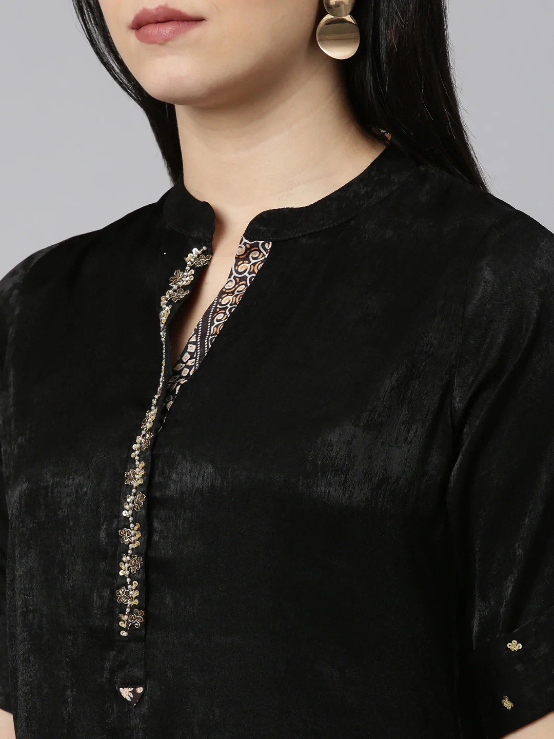 Neerus Black Regular Straight Solid Kurta And Trousers - Image 4