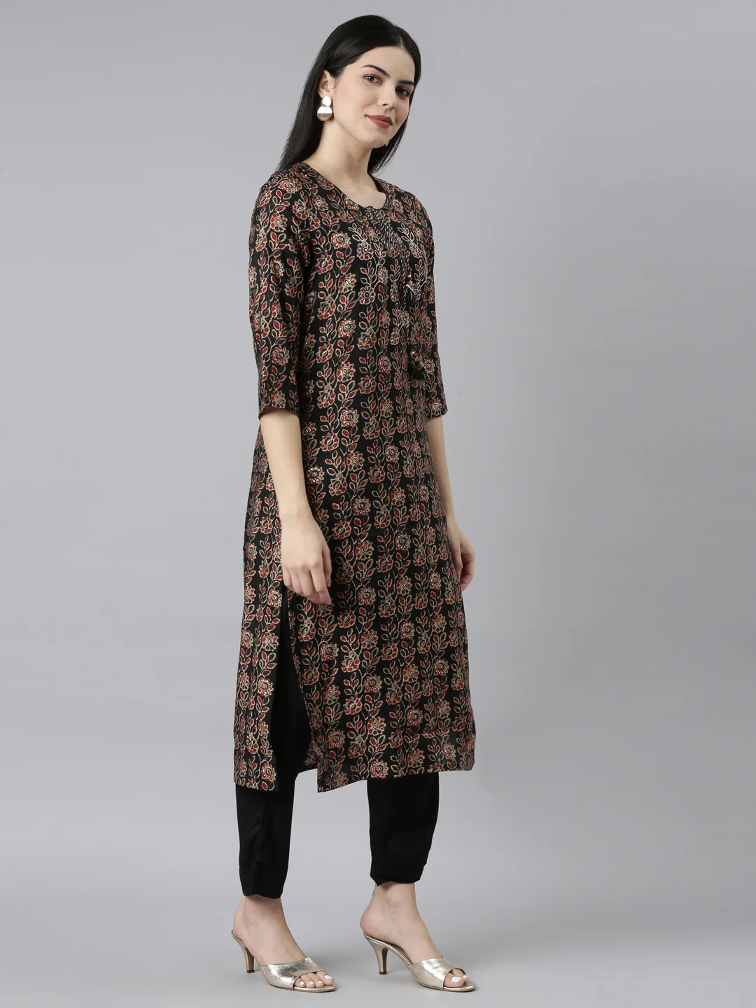 Neerus Black Regular Straight Solid Readymade Suits - Image 2