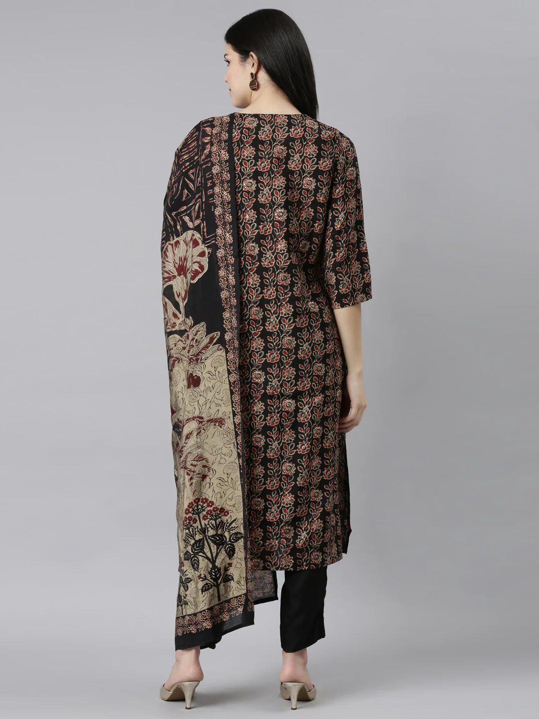 Neerus Black Regular Straight Solid Readymade Suits - Image 3