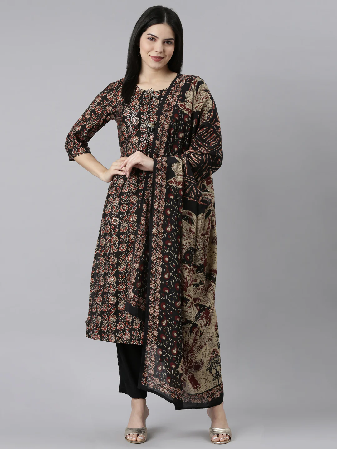 Neerus Black Regular Straight Solid Readymade Suits - Image 5