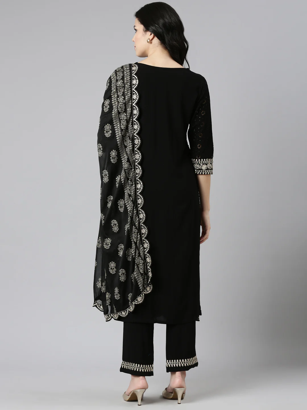 Neerus Black Regular Straight Solid Readymade Suits - Image 3