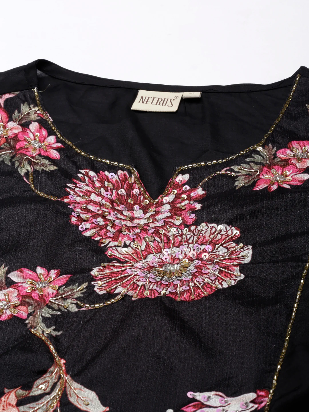 Neerus Black Regular Straight Solid Kurta and Trousers With Dupatta - Image 4