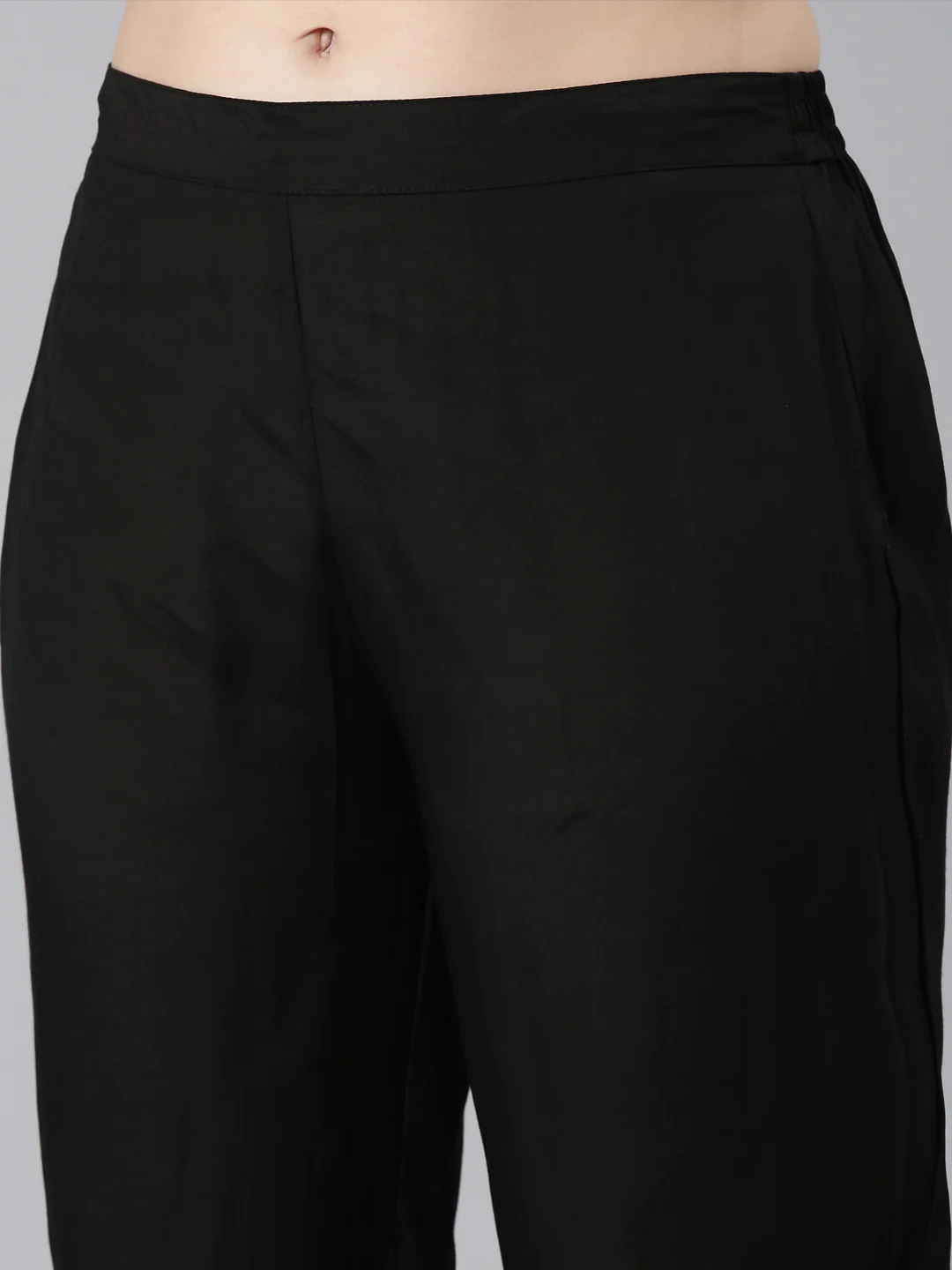 Neerus Black Regular Straight Solid Kurta and Trousers With Dupatta - Image 6