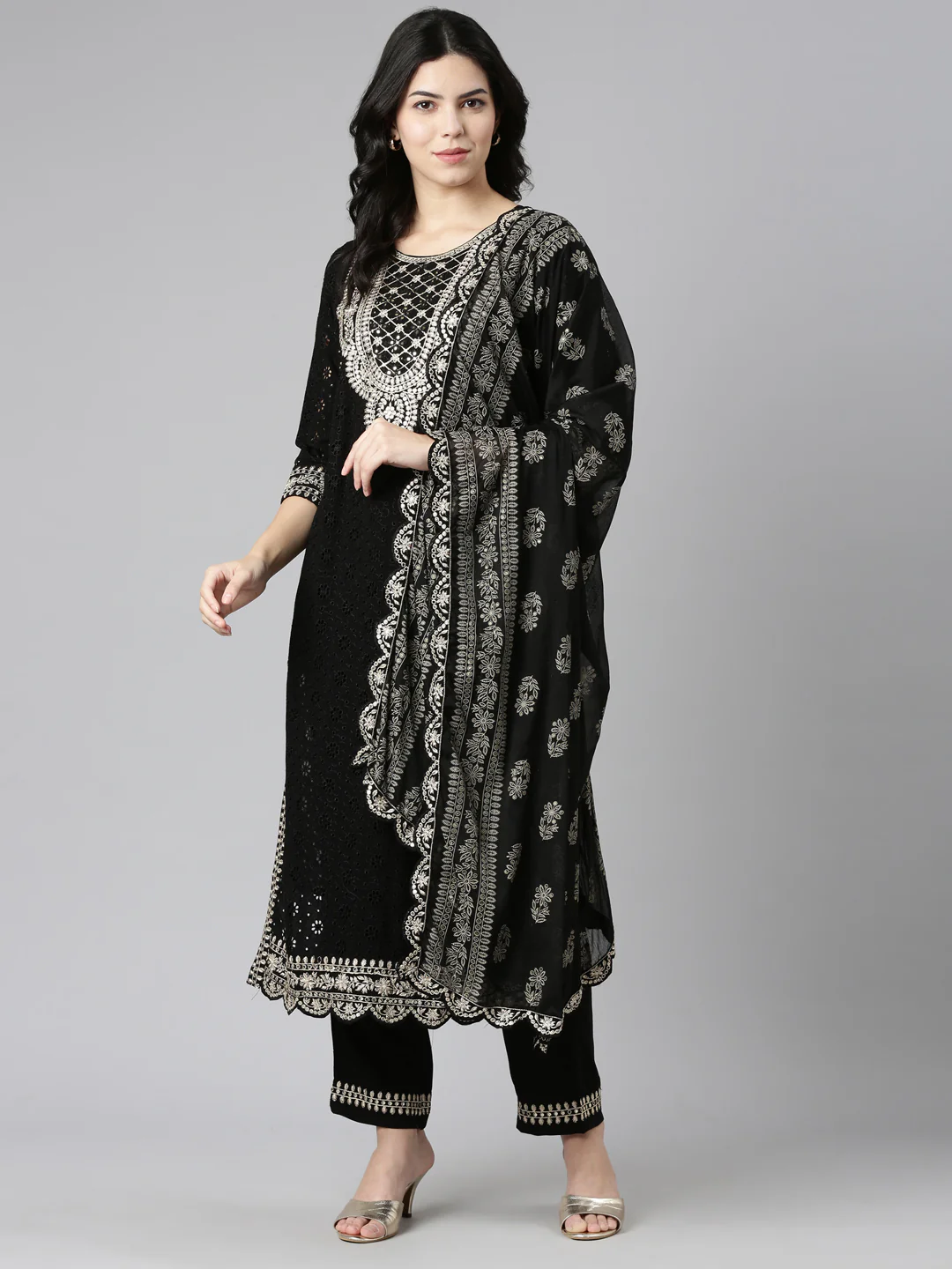 Neerus Black Regular Straight Solid Readymade Suits - Image 5