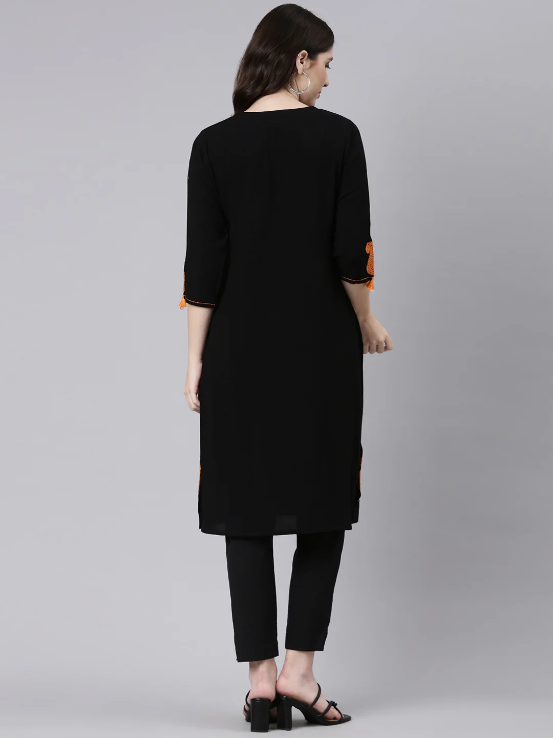 Neerus Black Regular Straight Solid Kurta - Image 3