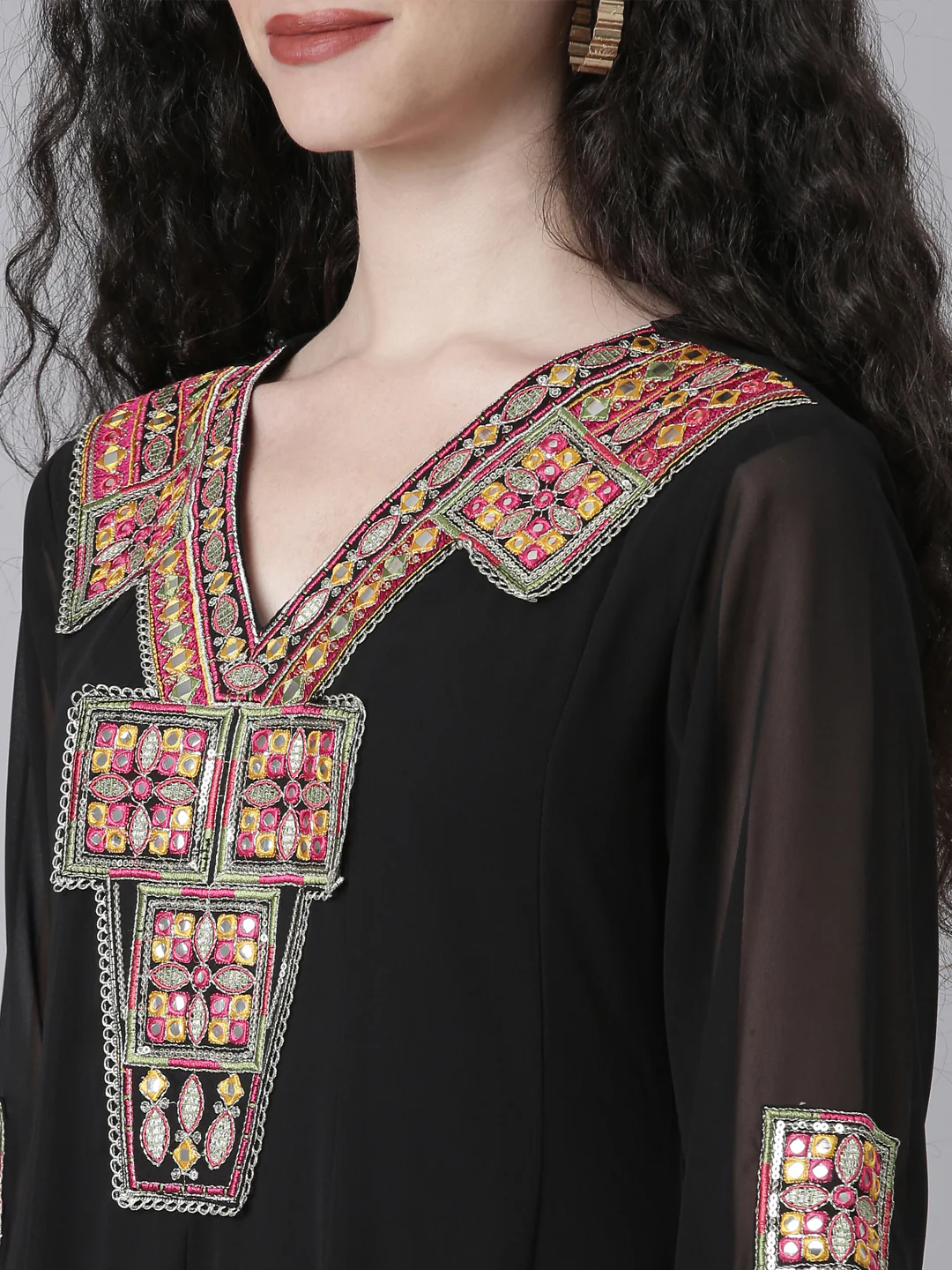 Neerus Black Solid Anarkali Kurta and Trousers With Dupatta - Image 4