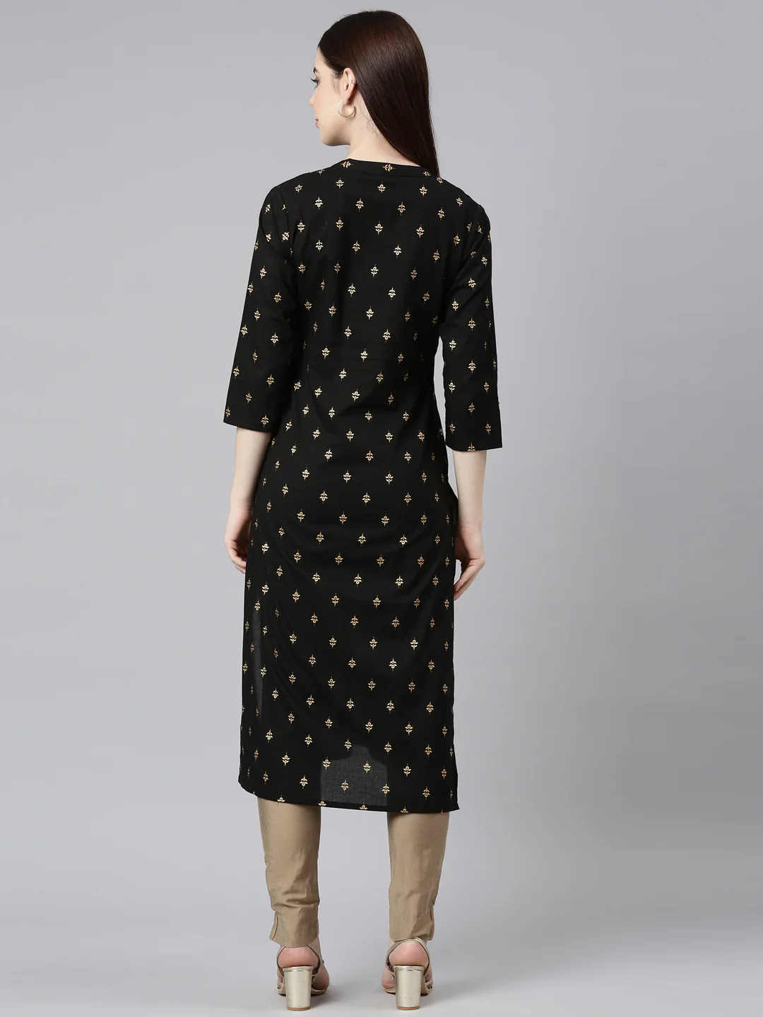Neerus Black Straight Casual Embellished Straight Kurta - Image 5