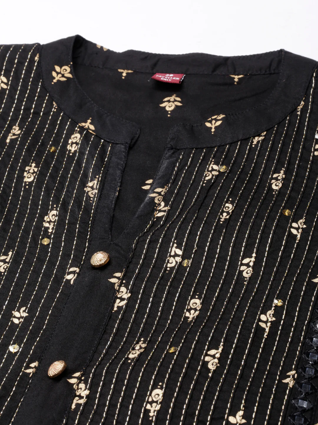 Neerus Black Straight Casual Embellished Straight Kurta - Image 6
