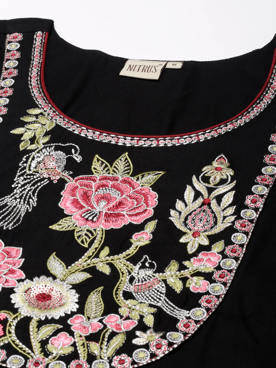 Neerus Black Straight Casual Floral Straight Kurta - Image 4