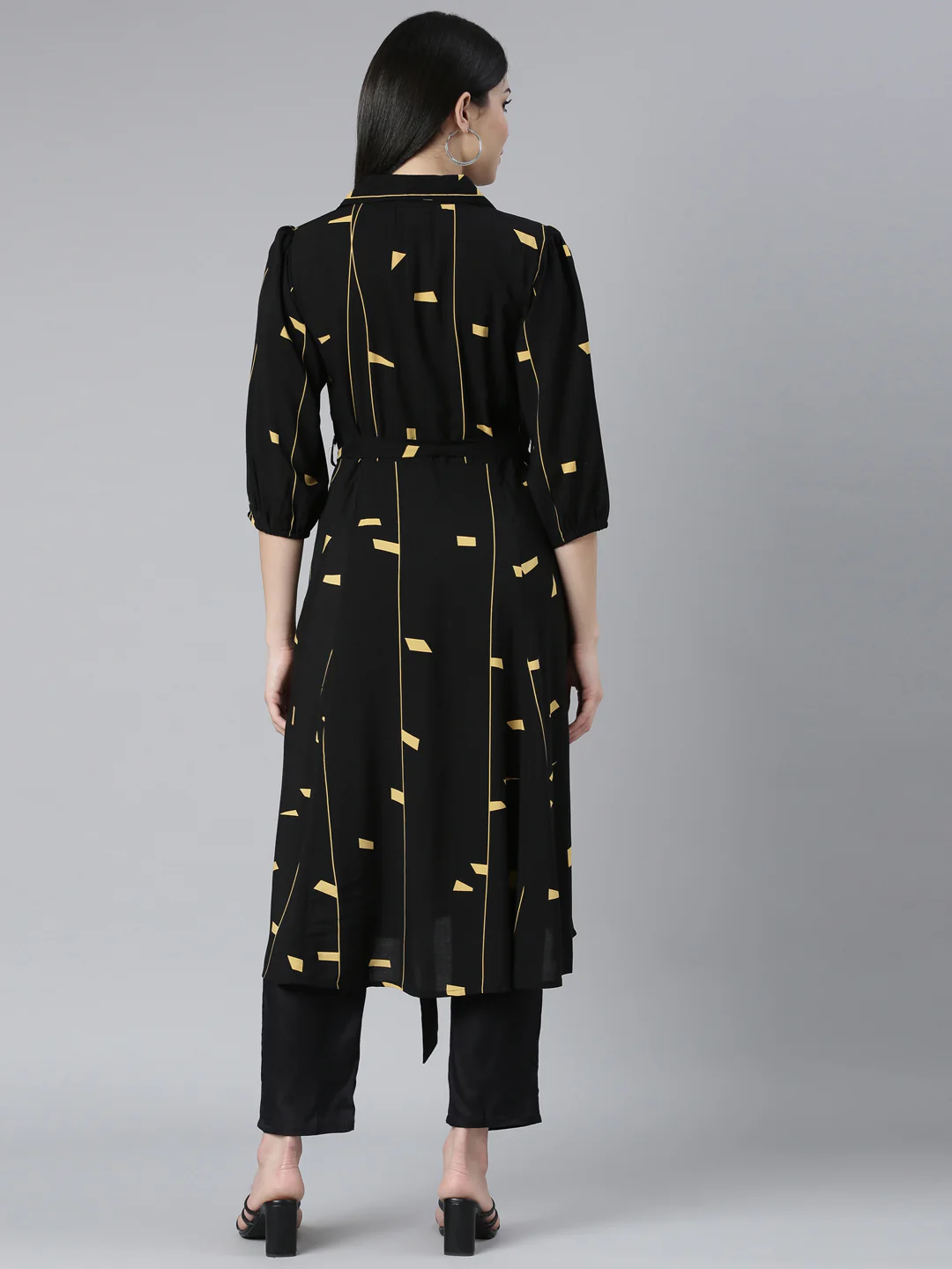 Neerus Black Straight Casual Geometric Maxi Dresses - Image 3