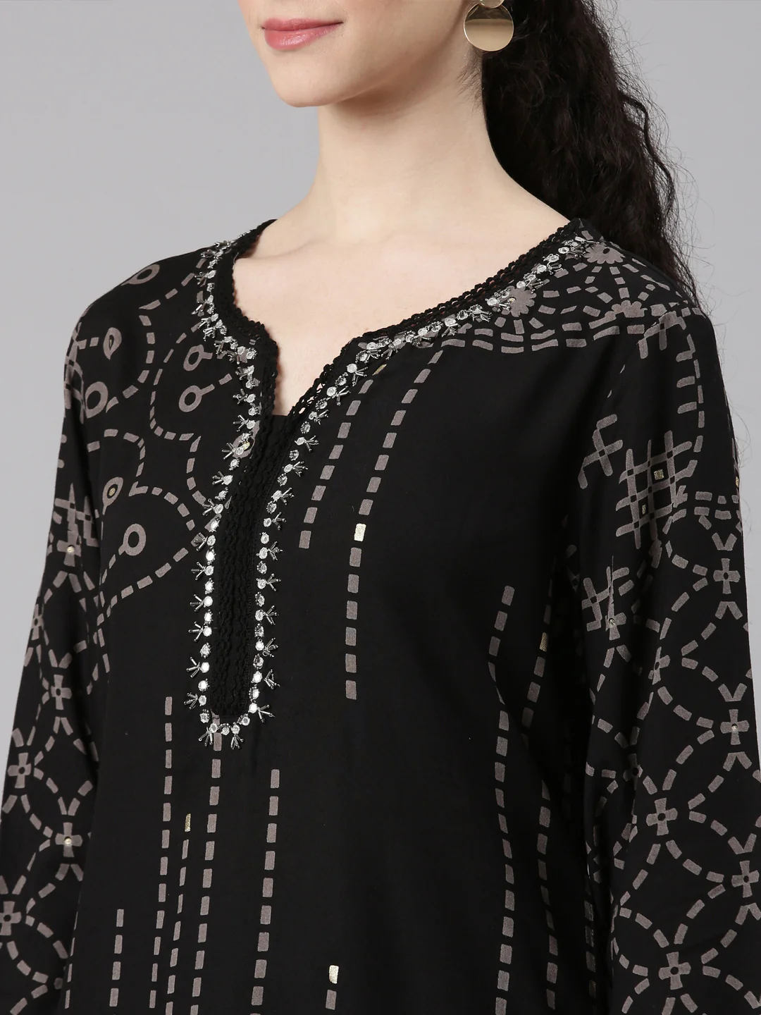 Neerus Black Straight Casual Kurta and Plazzo - Image 5