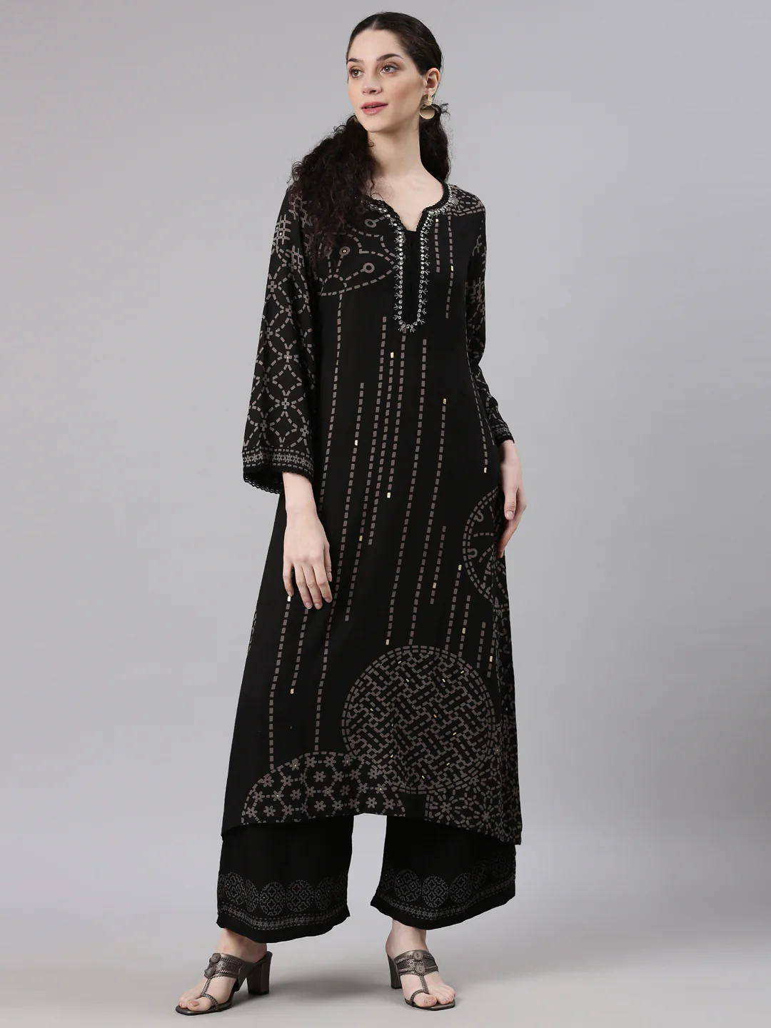 Neerus Black Straight Casual Kurta and Plazzo - Image 6