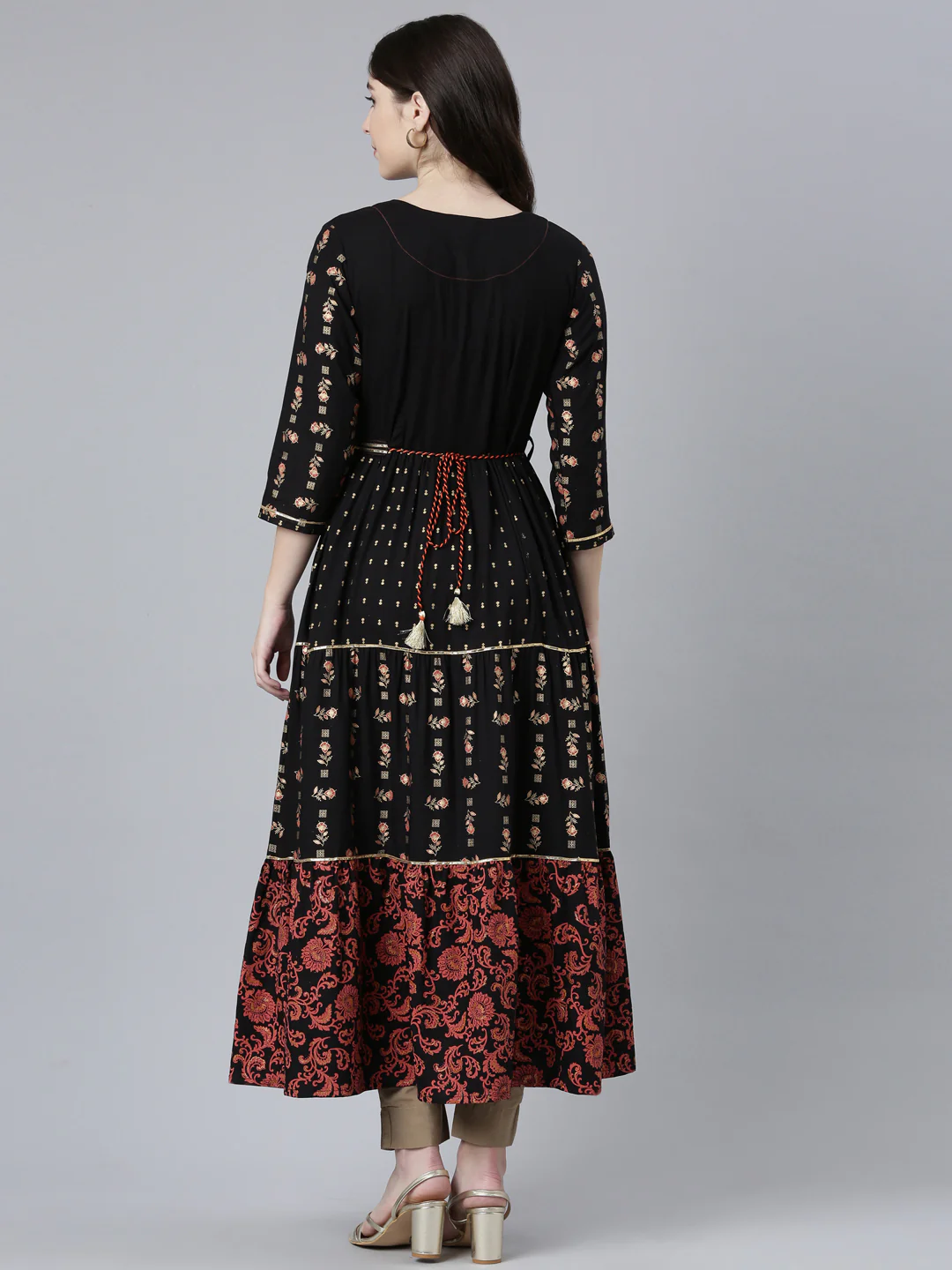 Neerus Black Straight Casual Printed Dress - Image 3