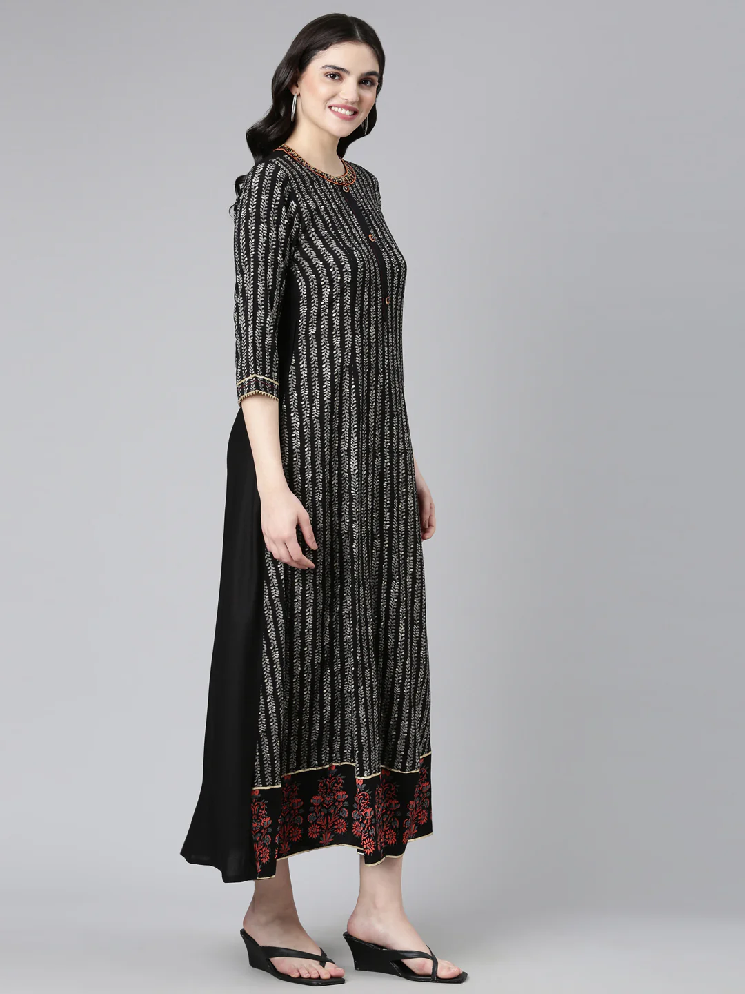 Neerus Black Straight Casual Printed Dress - Image 2