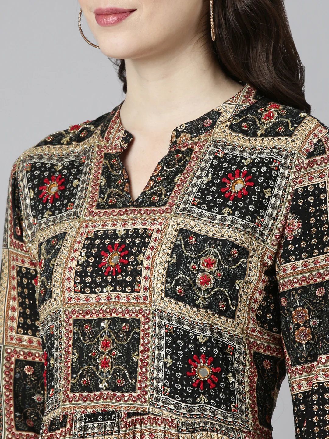 Neerus Black Straight Casual Printed Gown - Image 4