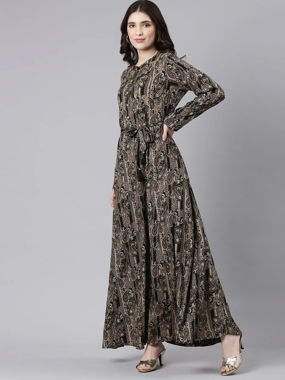 Neerus Black Straight Casual Printed Maxi Dresses - Image 2