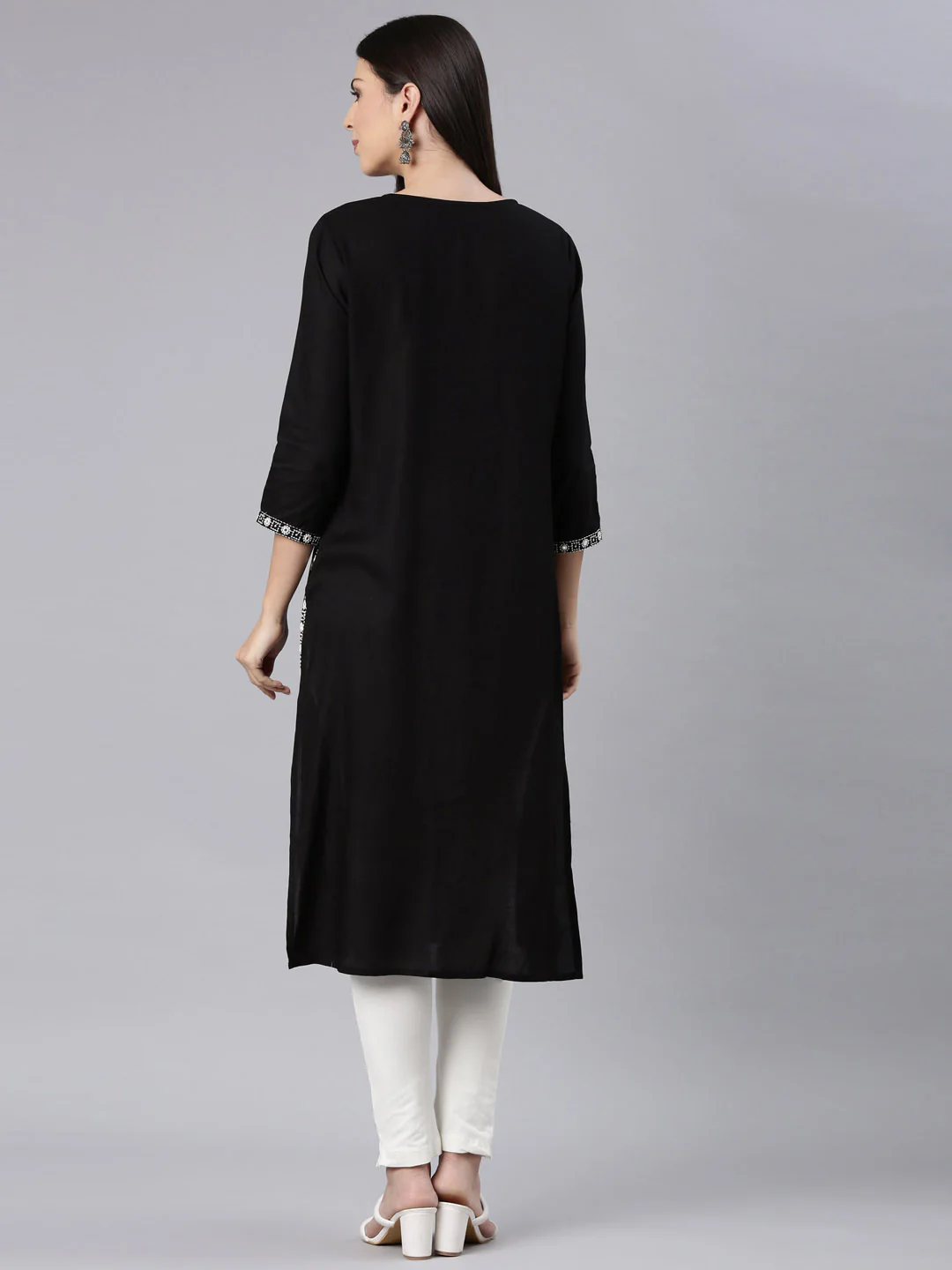 Neerus Black Straight Casual Solid Straight Kurta - Image 4