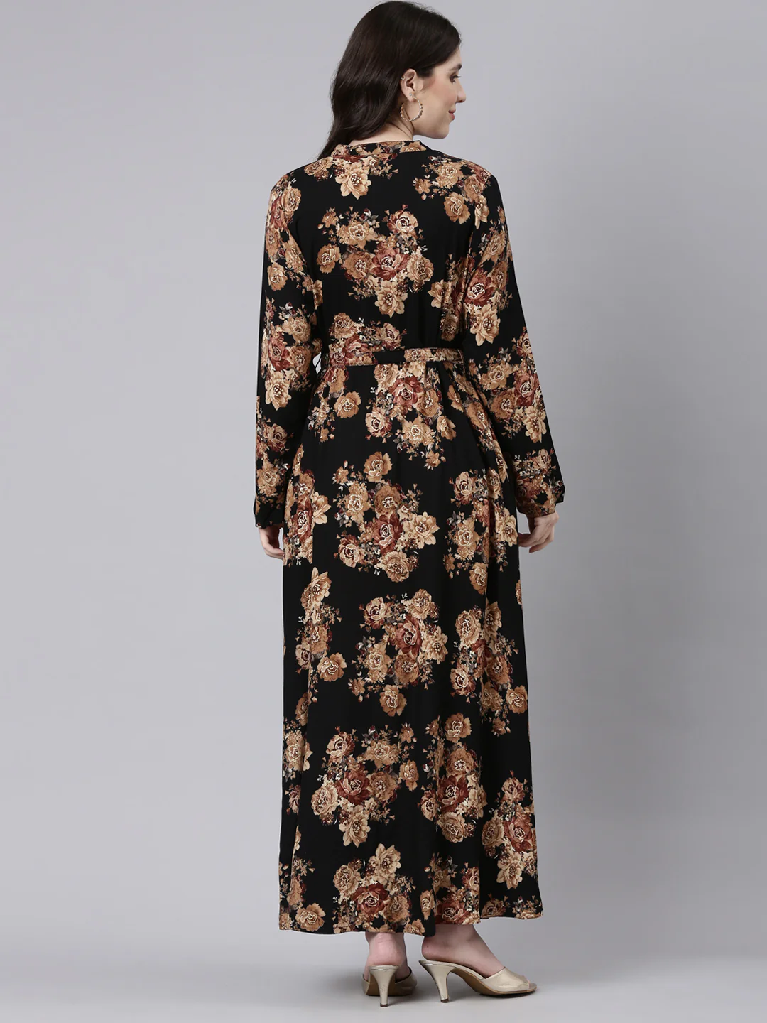 Neerus Black Straight Casual Striped Maxi Dresses - Image 3
