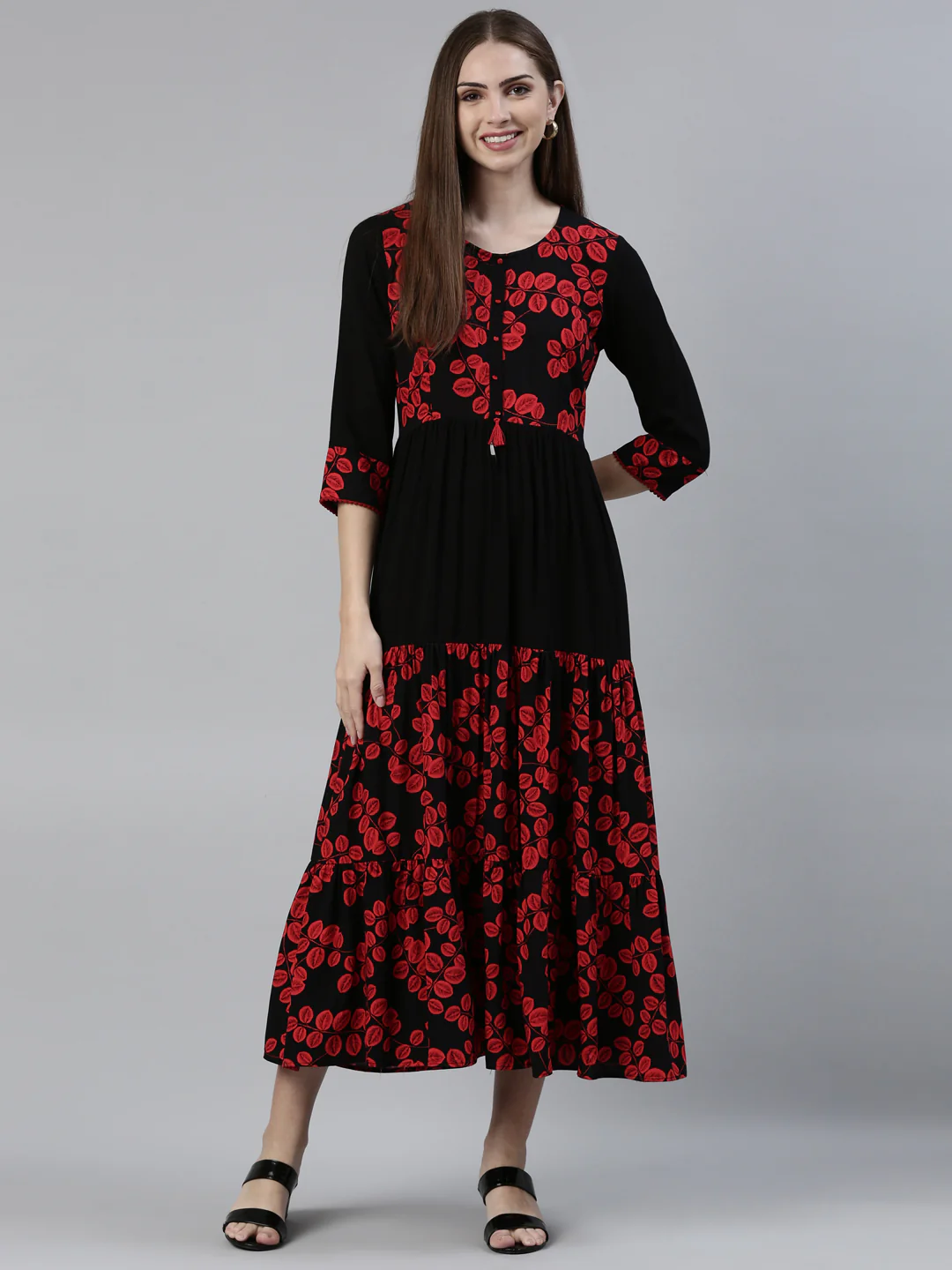 Neerus Black Straight Regular Viscose Rayon Kurta