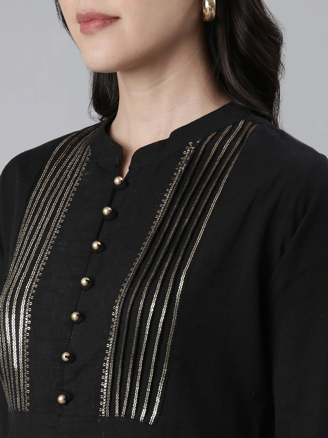 Neerus Black Straight Solid Cotton Kurta - Image 4