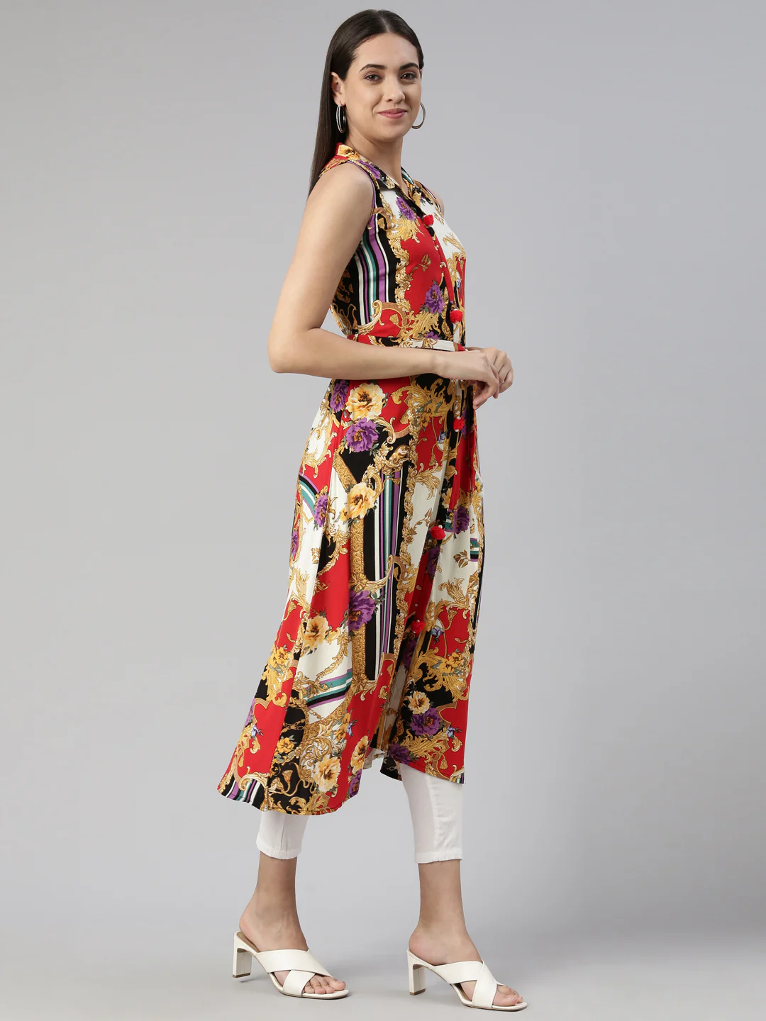 Neerus Black Straight Straight Cotton Silk Kurta - Image 2