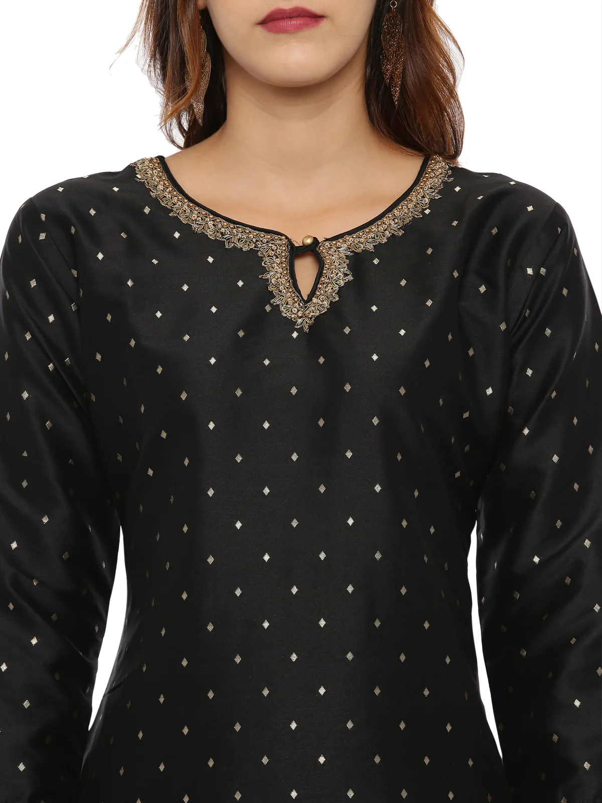 Neerus Black Textured Kurta With Churidar & Dupatta - Image 2