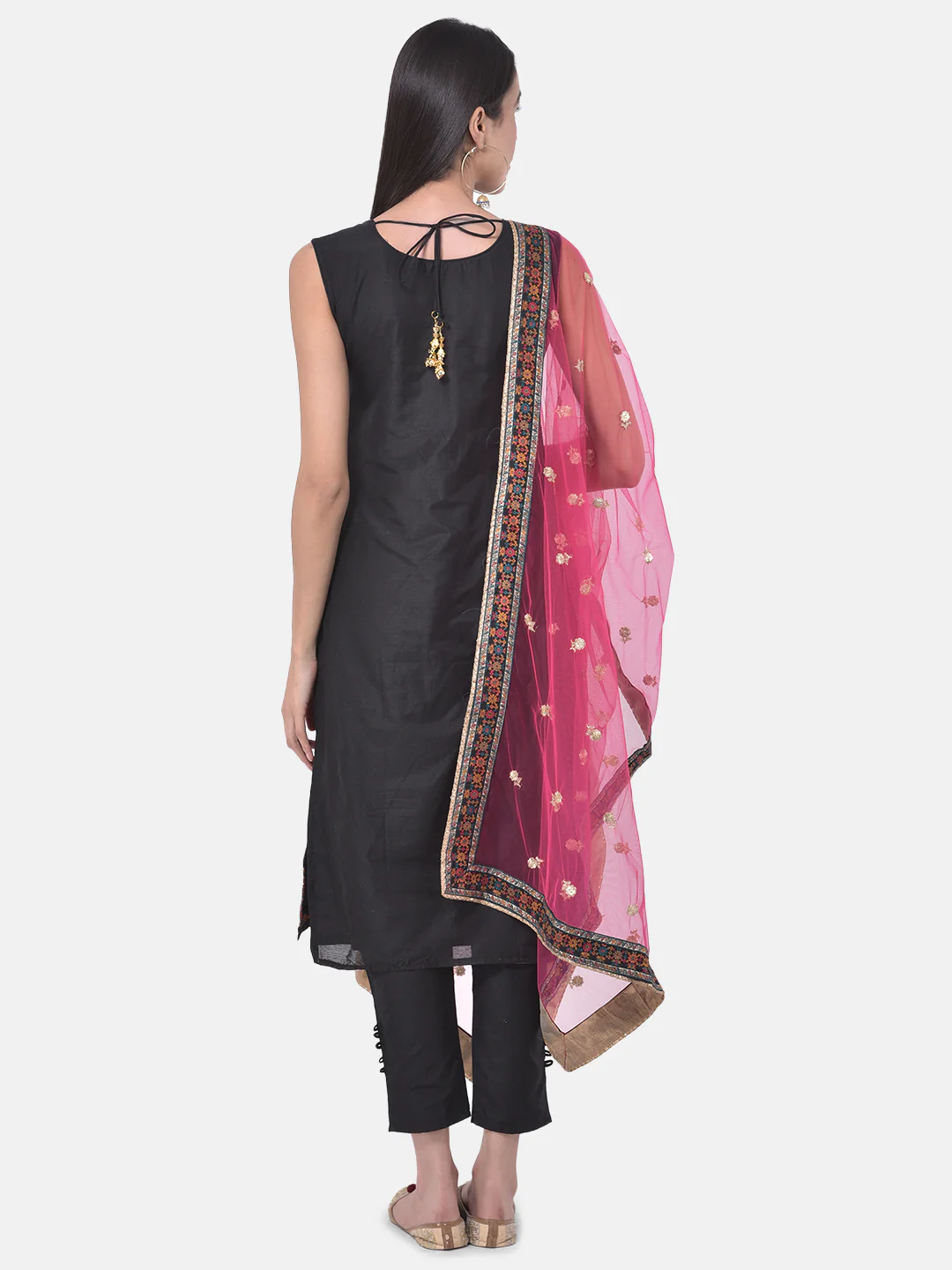 Neerus Black Textured Kurta With Pant & Dupatta - Image 3