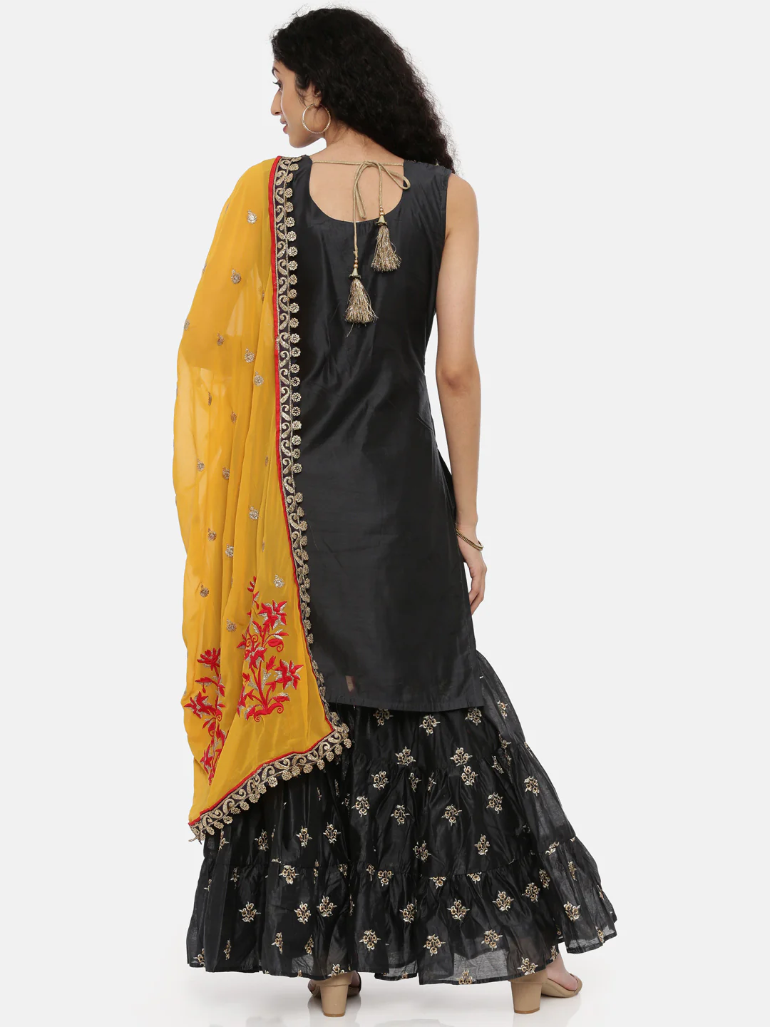 Neerus Black Zari Kurta With Sharara & Dupatta - Image 3