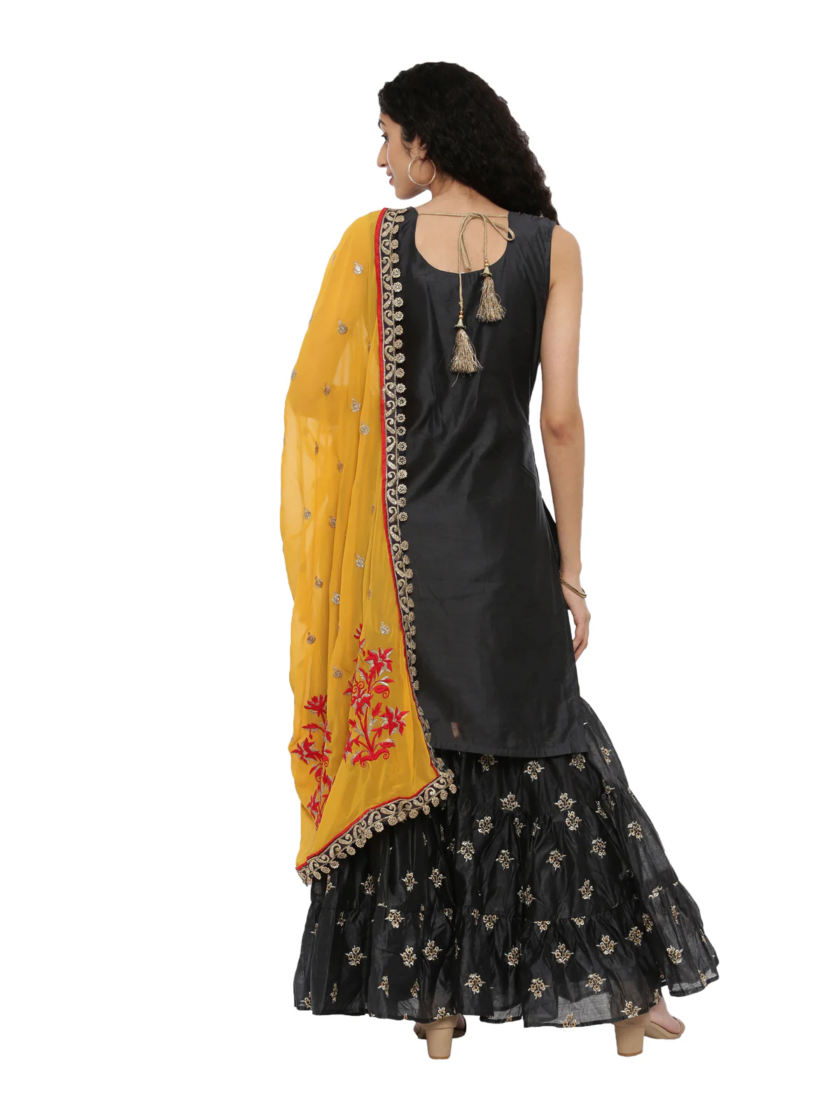 Neerus Black Zari Kurta With Sharara & Dupatta - Image 4