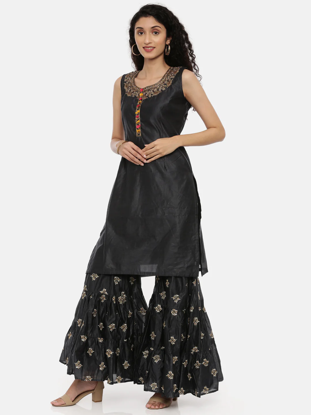 Neerus Black Zari Kurta With Sharara & Dupatta - Image 5