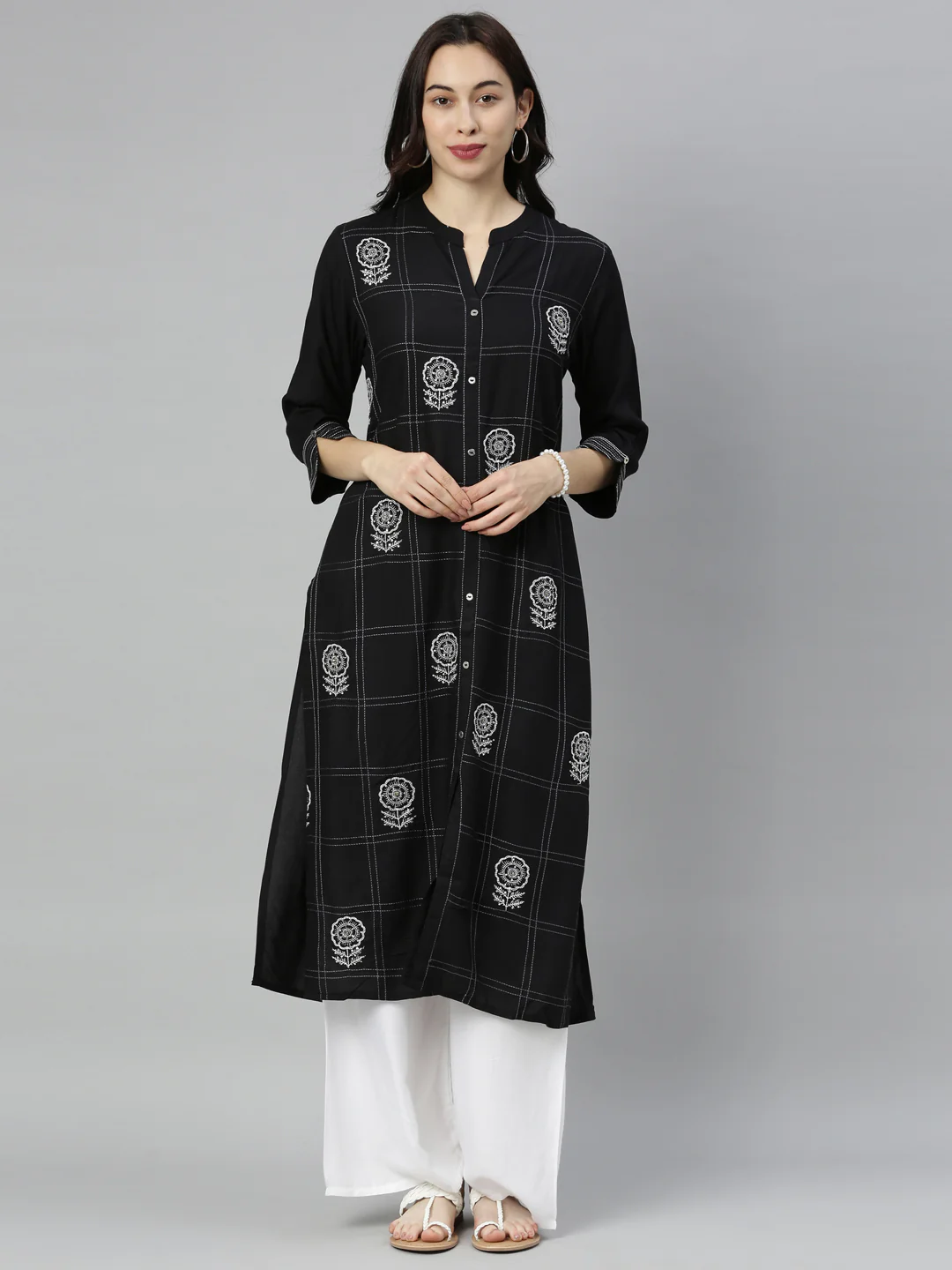 Neerus Black Zari Straight Kurta - Image 8