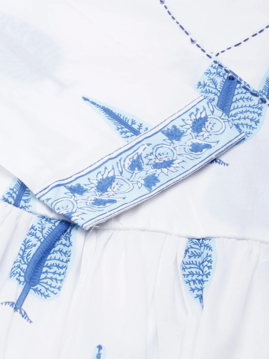 Neerus Blue Angrakha Curved Printed Kurta and Trousers With Dupatta - Image 4